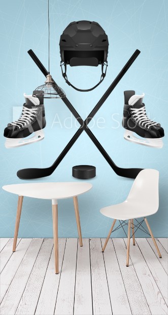 Bild på Ice hockey helmet puck sticks and skates